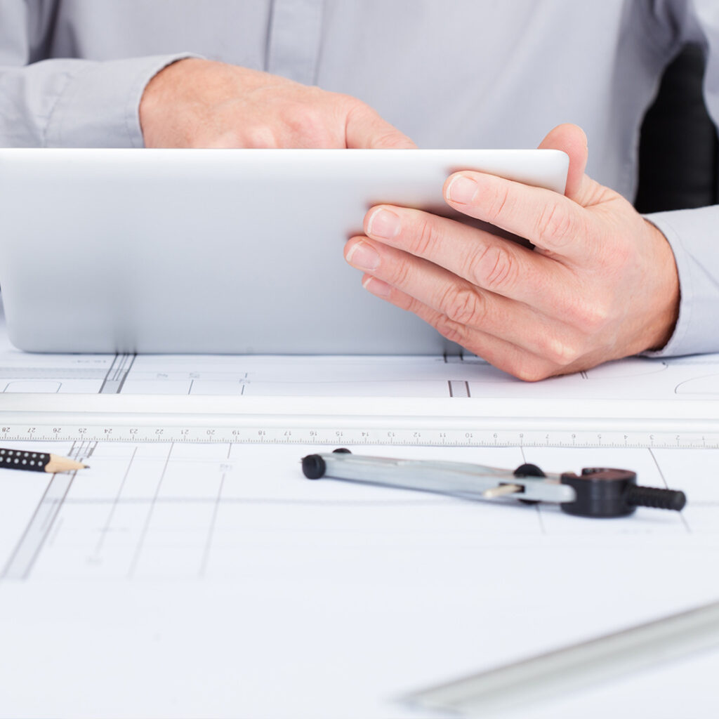 Man working on tablet